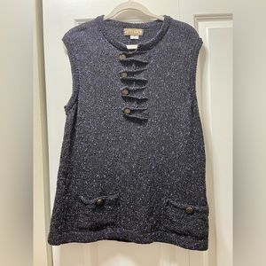 Dalya, M/L blue and black, knit sweater vest tunic with button details